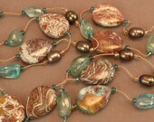 Blue calsilica jasper, apatite, bronze freshwater pearl double lariat
