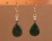 Faceted natural emerald briolette earrings with sterling silver