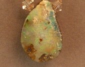 Australian boulder opal pendant necklace with faceted prehnite marquise stones hand knotted on silk