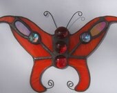 Butterfly Stained Glass Suncatcher in Orange with Red Accents