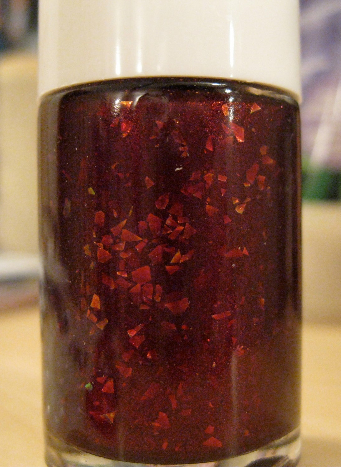 Cabin. Custom Red Flakies Nail Polish Blend.
