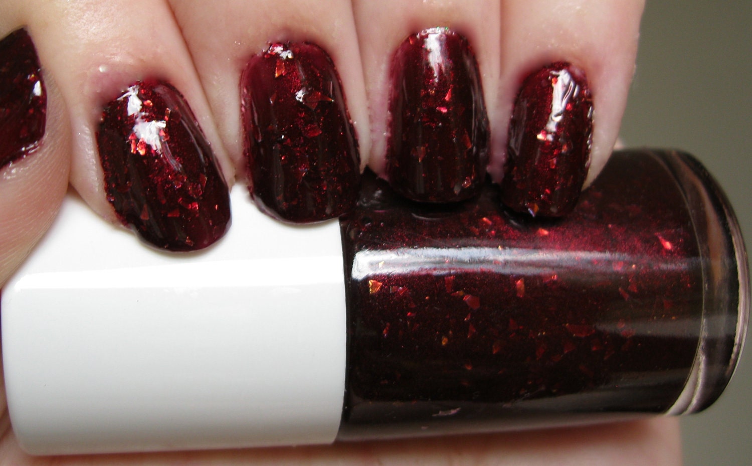 Cabin. Custom Red Flakies Nail Polish Blend.