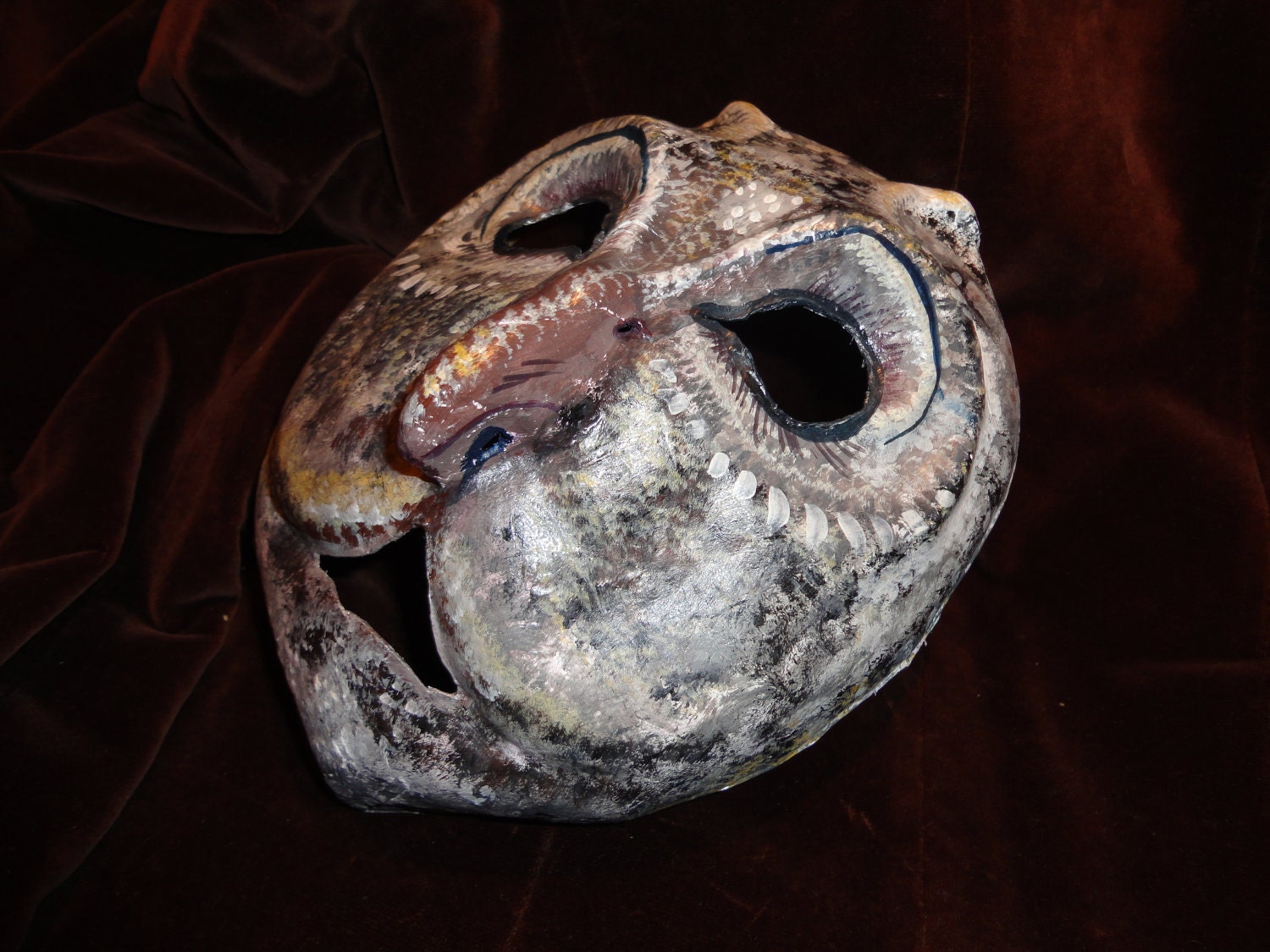 Paper mache papier mache owl mask Silver Smart from Pokaini forest bird costume