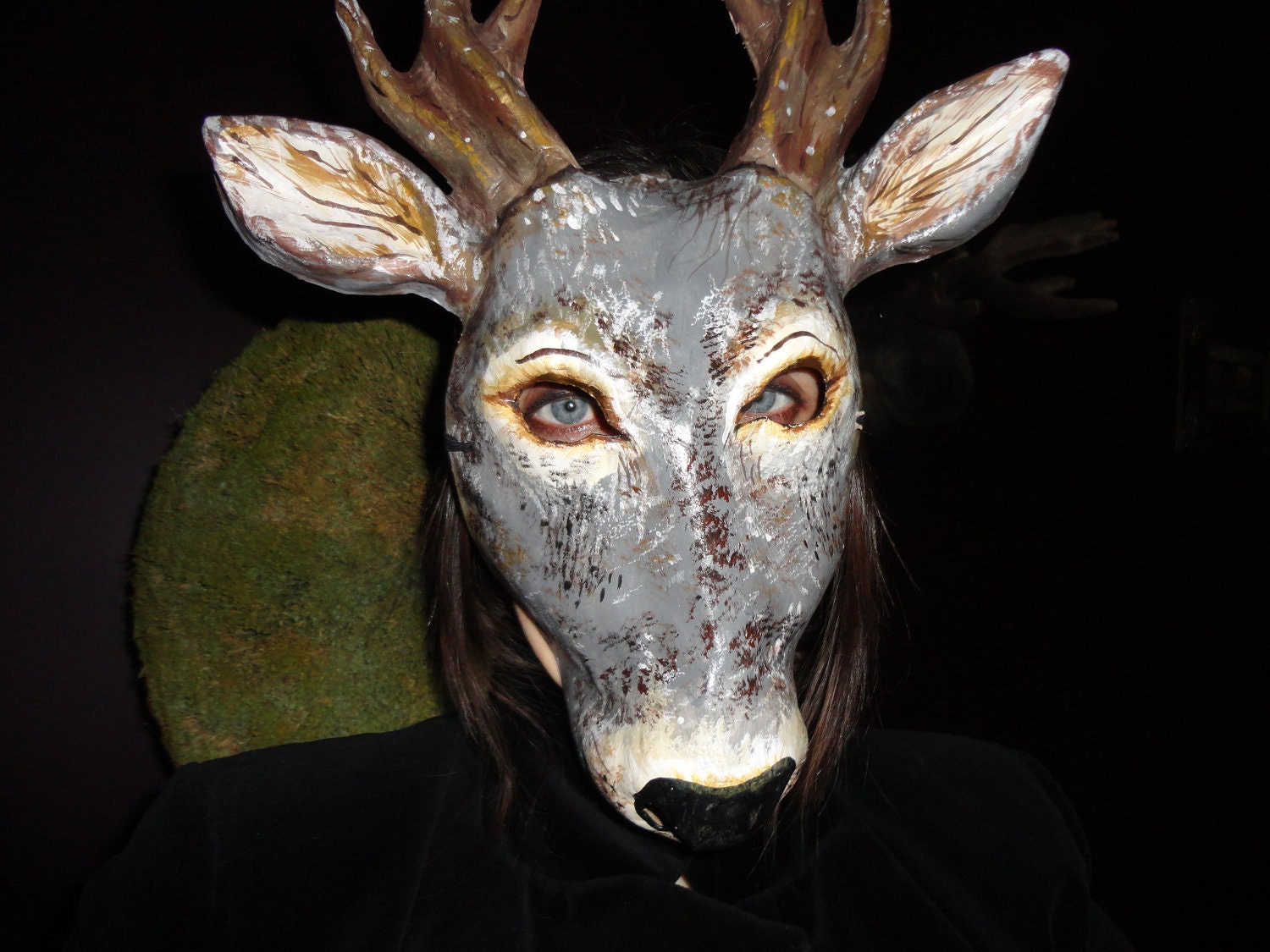 RESERVED for Lisa Masquerade mask Paper mache papier mache deer mask animal head mask from Pokaini Forest