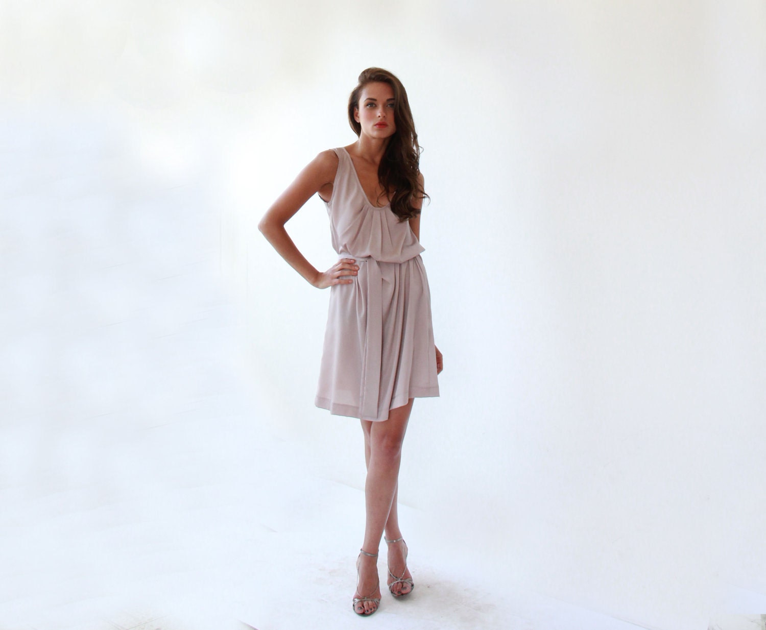 Women ,Pleated , Pearl Purple Dress