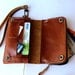 Brown Bifold leather  iPhone  wallet  wristlet   with large zipper