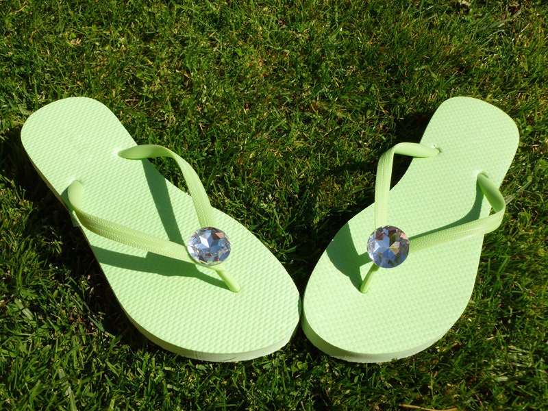 Lime Green- Bright Green Giant Rhinestone Flip Flops