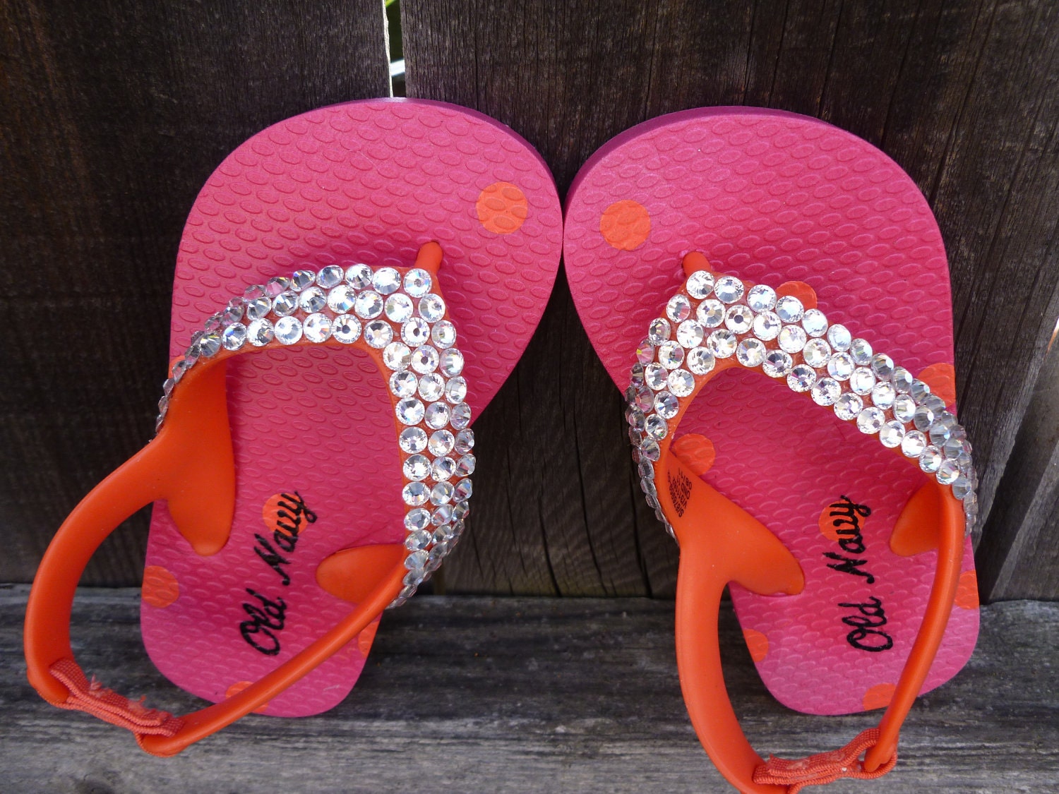 Hot Pink and Orange Dot Rhinestone Toddler Sandals