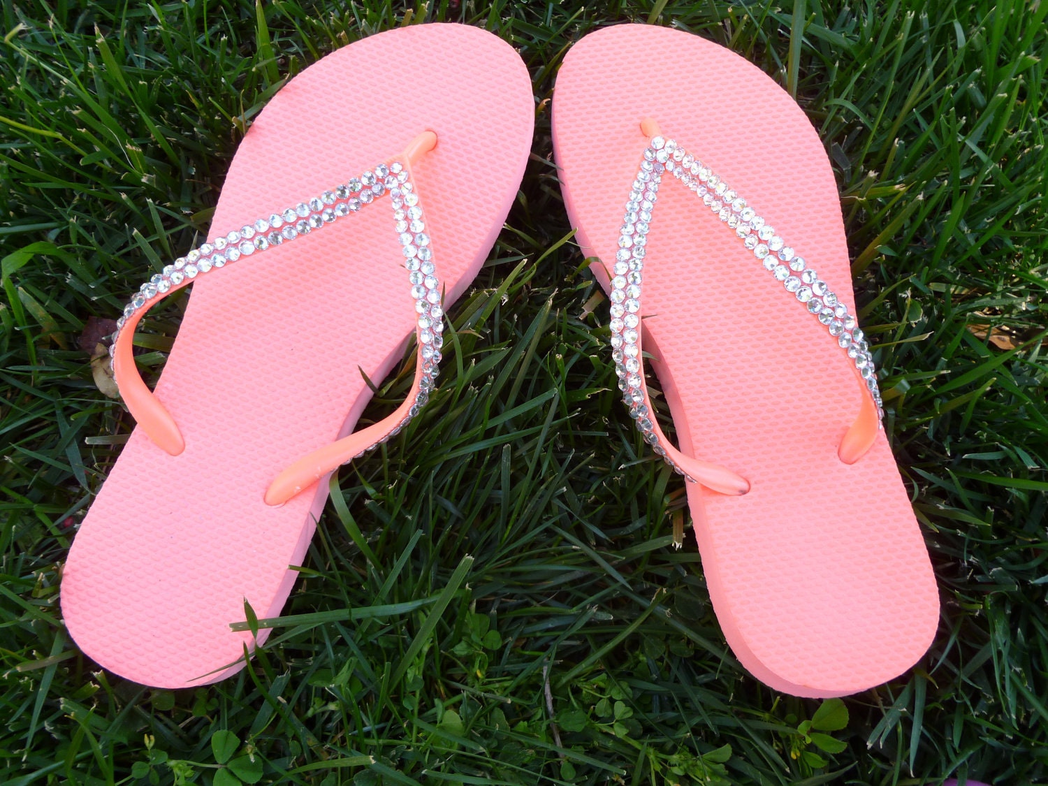 NEON ORAGNE Crystal Flip Flops
