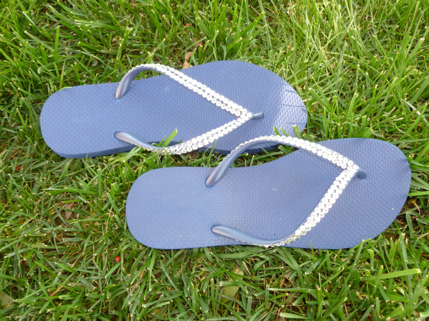 NAVY Crystal Flip Flops