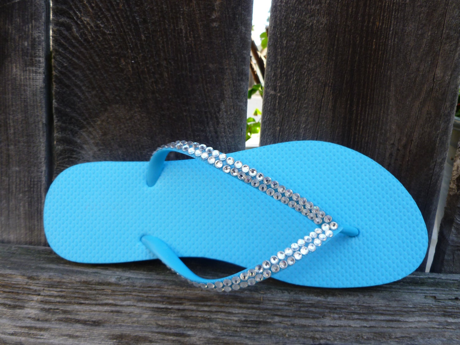 BRIGHT BLUE Crystal Flip Flops