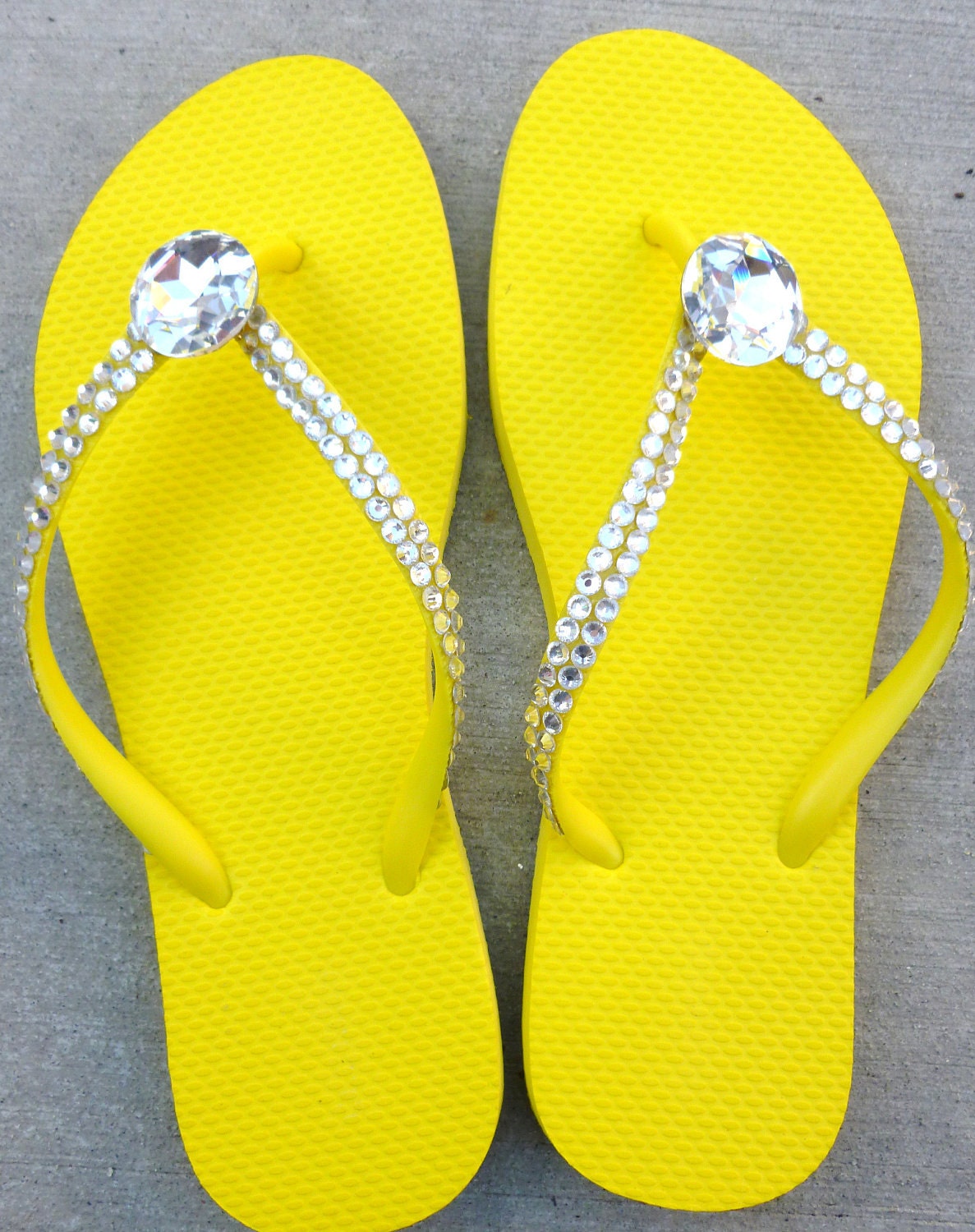 BLING- Yellow Crystal Flip Flops With Giant Rhinestone Center