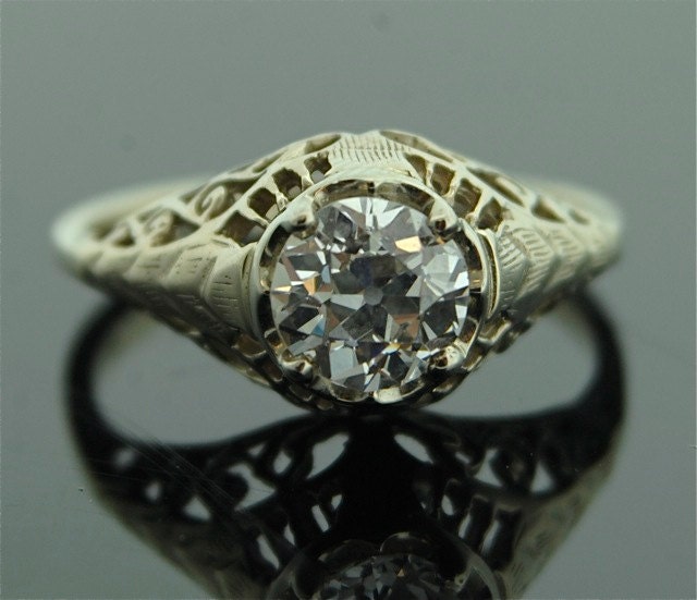 Antique Engagement Ring - White Gold European Cut Diamond