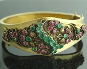 Antique Victorian Jewelry - Bracelet, Gold, Rubies, Emeralds