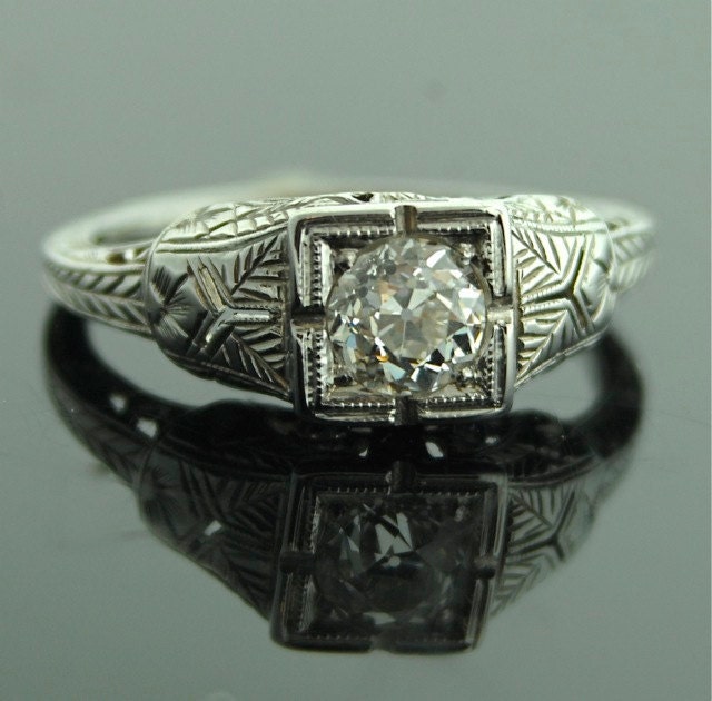 Antique Diamond Ring - 18k White Gold and Diamond Ring