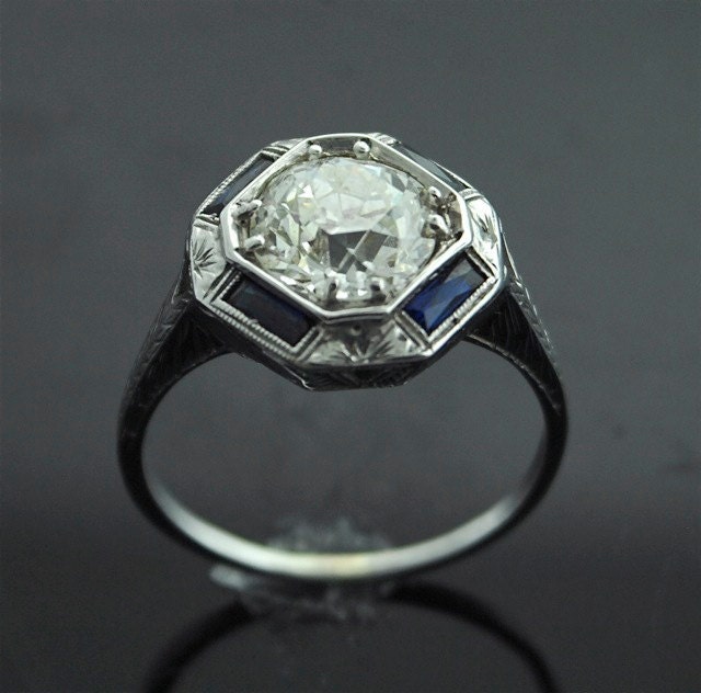 Antique Engagement Ring - 18k White Gold with 2 ct European Cut Diamond