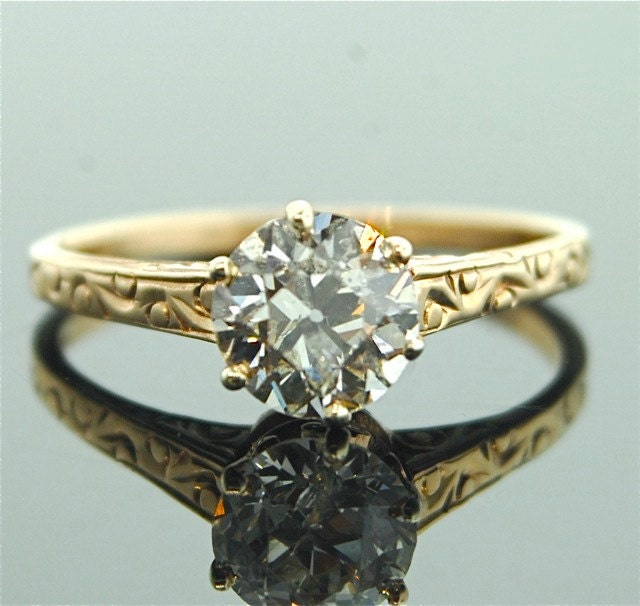 Antique Engagement Ring - 10k Rose Gold with European Cut Diamond