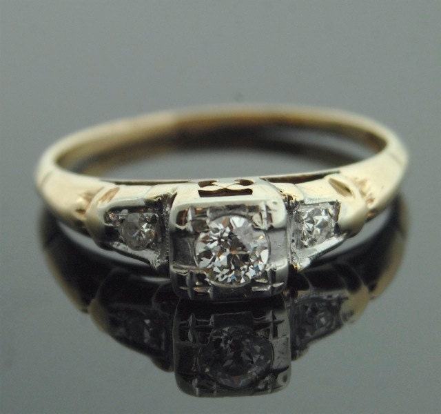 1930s Engagement Ring - 14k Two Tone Diamond Ring
