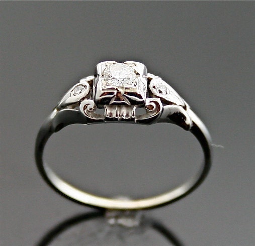 1930s Engagement Ring - White Gold and Diamond Antique Ring