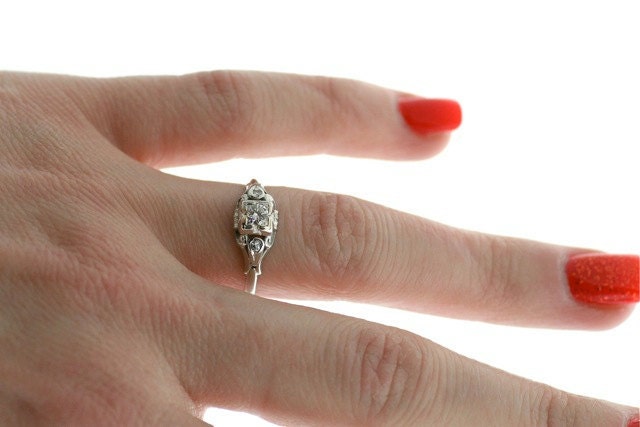 1930s Engagement Ring - White Gold and Diamond Antique Ring