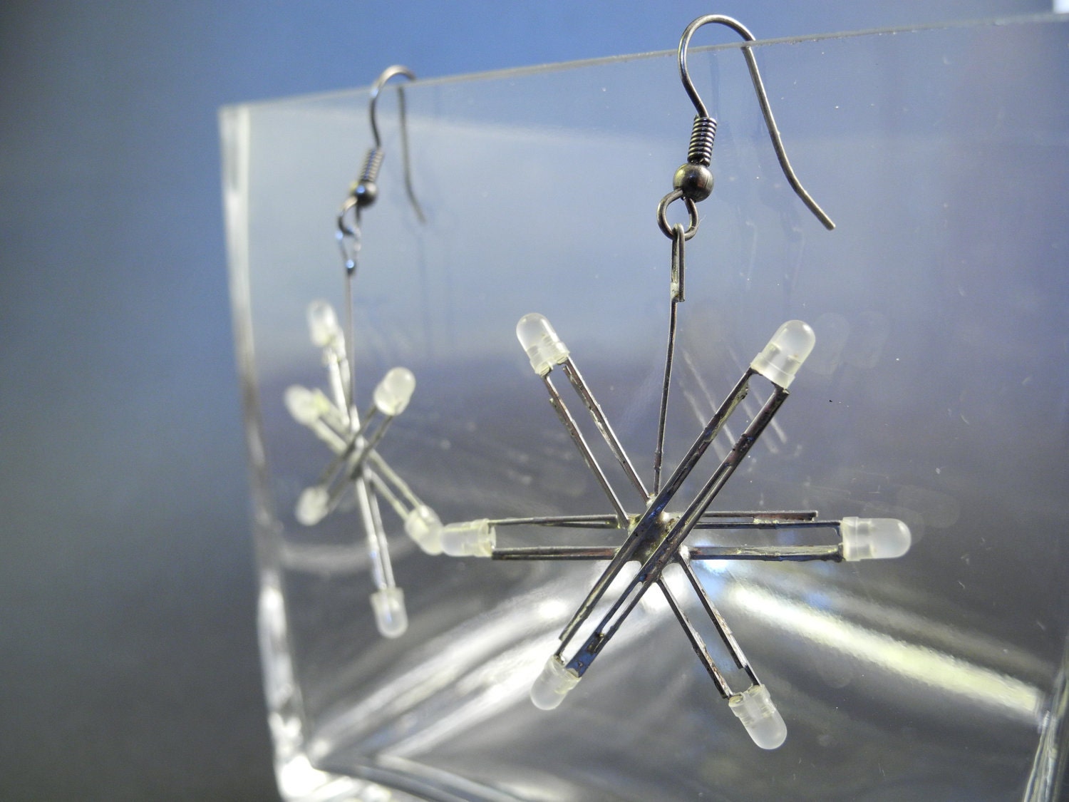 White Snowflake Electronic LED Earrings