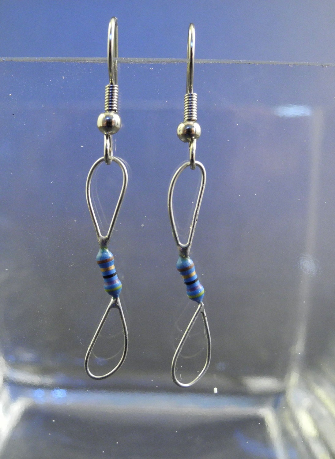 Electronic Earrings, Blue Resistor Infinity