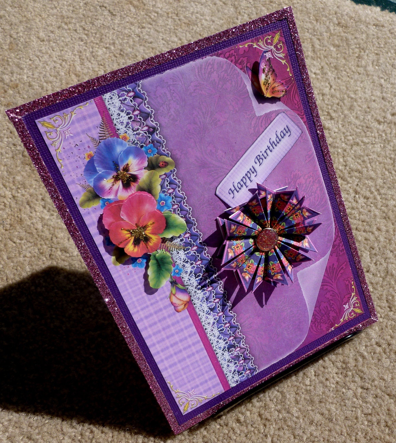 Birthday Handmade Paper Layering 3D Greeting Card with Tea Bag Folding Element