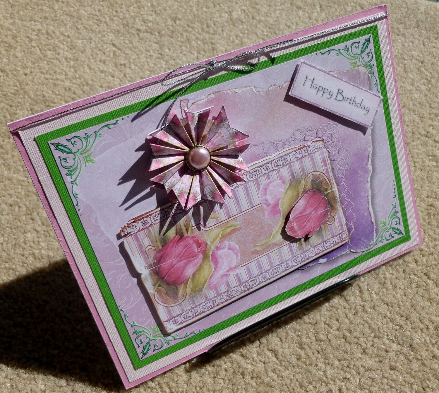 Birthday Handmade Multi Paper Layering 3D Greeting Card with Tea Bag Folding Element
