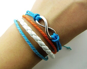 silvery infinity wish  Leather and Ropes Women Cuff Bracelet Unisex Bracelet Jewelry Cuff Bangle  1013A