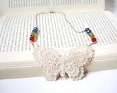 Ivory Butterfly Lace Necklace, Women accessories,  3D Butterfly, Rainbow