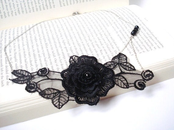 Black Lace Necklace, Women accessories, 3D Flower,