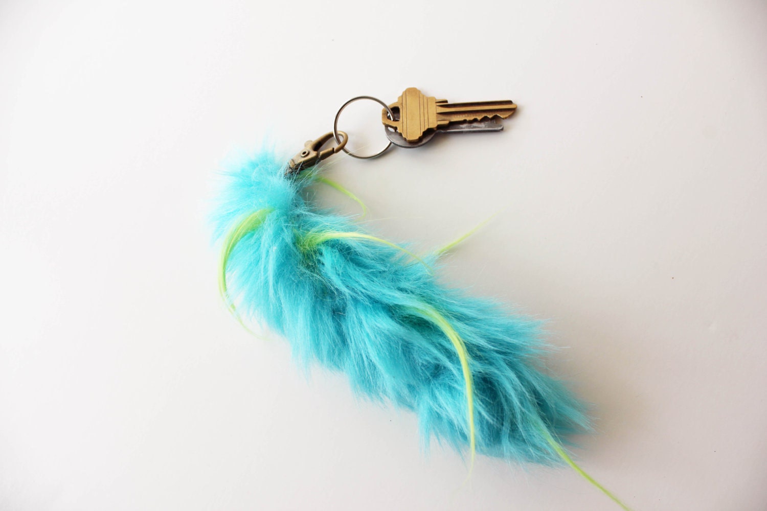 Neon Blue Furry Monster Tail - Key Chain Zipper Pull