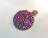 Pendant - Leopard & Fuchsia Flower, 2 SIDED