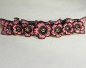 Polymer Clay Barrette, Pink flower & Pink Leaf
