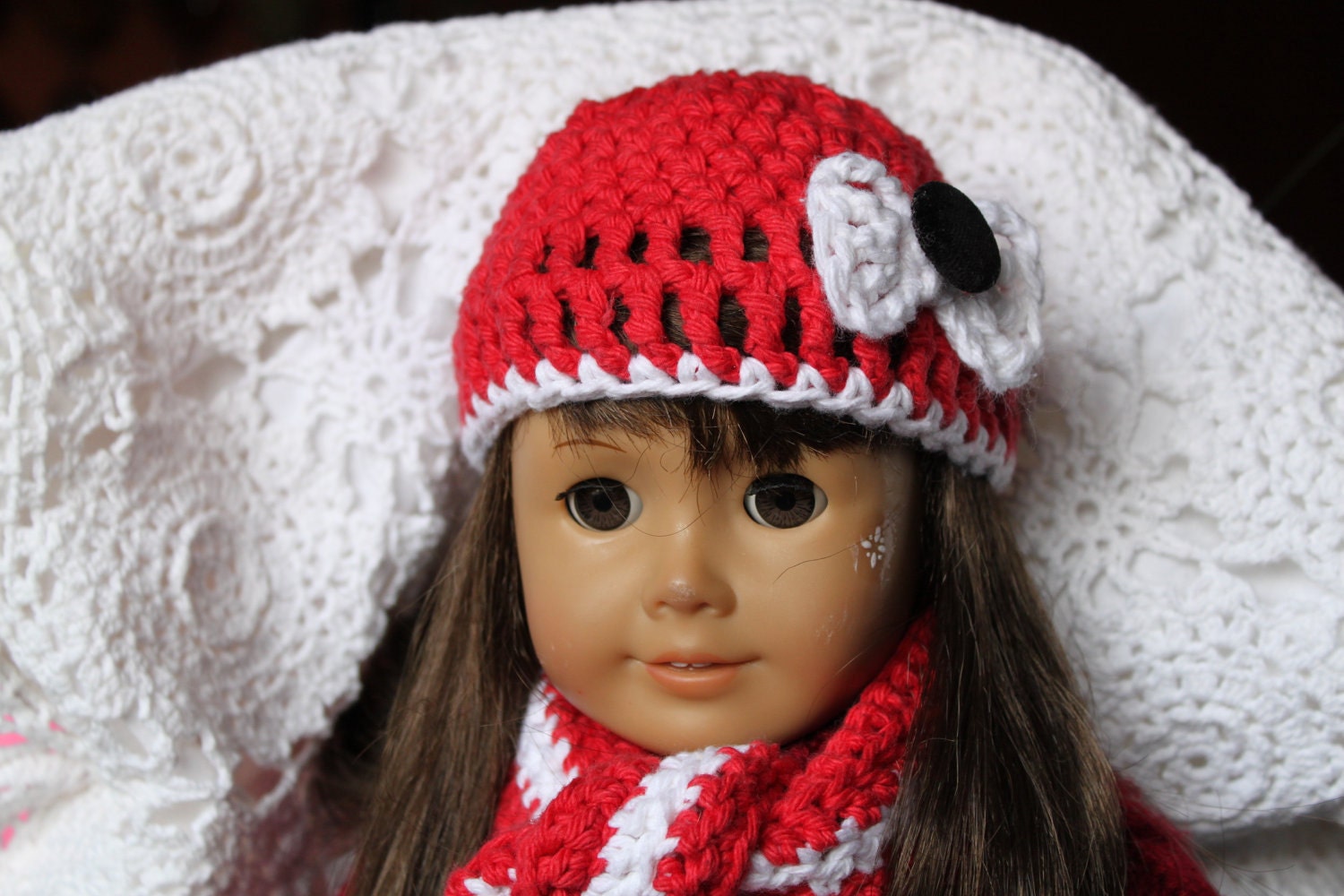 Crochet cotton American Girl AG doll hat and scarf set in your chosen color(s)