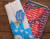 Hand screen printed Nautical linen union tea towel and wooden tray bundle - blue & pink