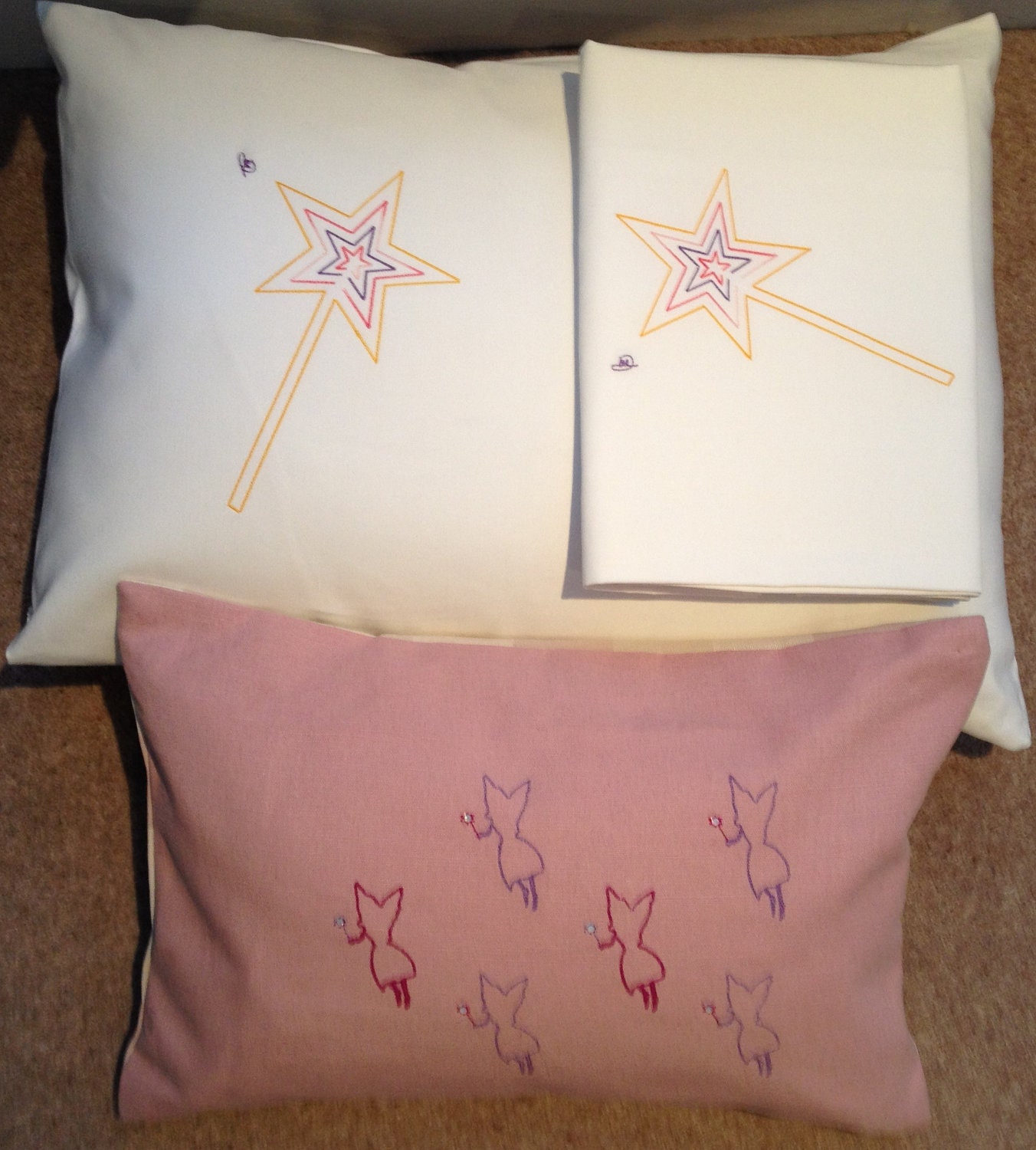 SALE Set of 3, wand pillow case (x2) & the Fairy crystal wand cushion cover20"x14"