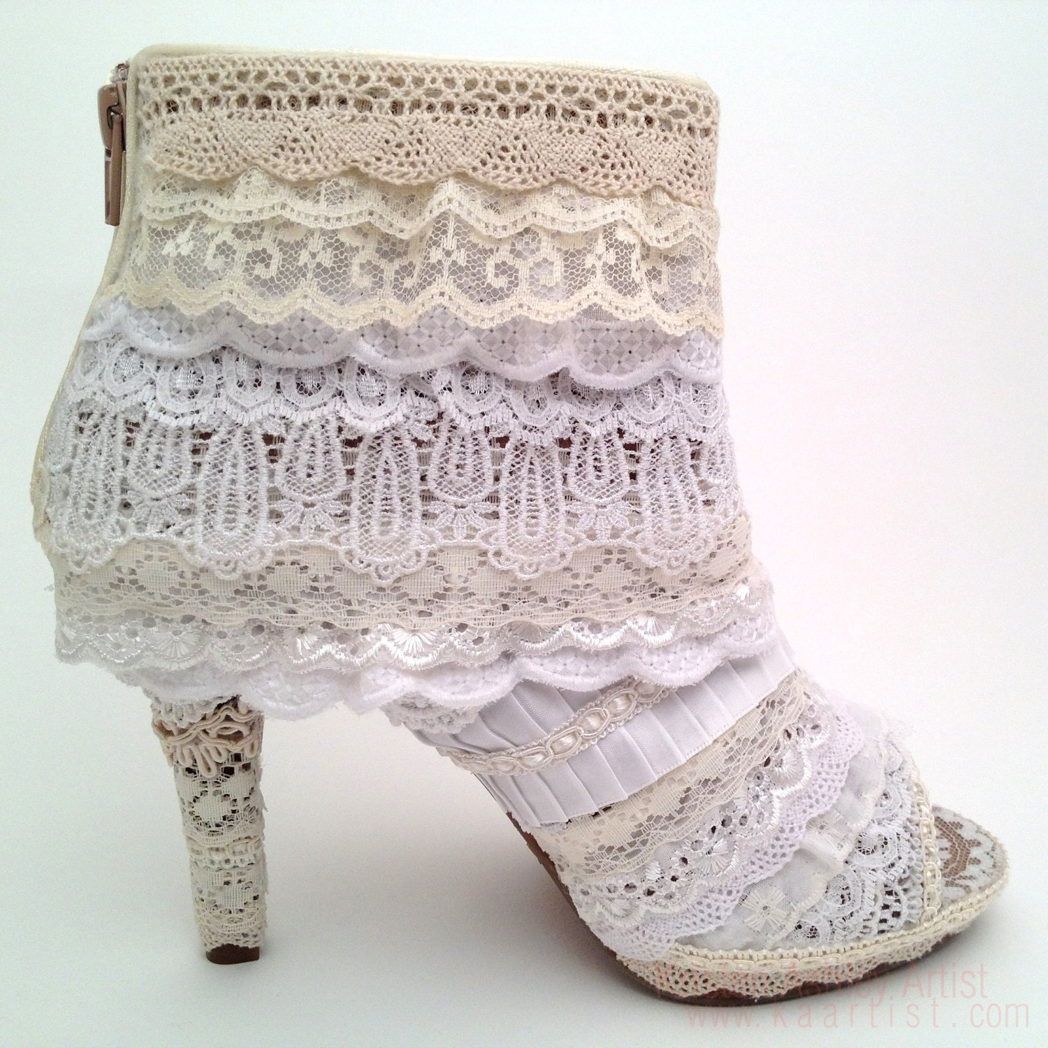 The "Lacy Lift" for Women's Booties : lace covering for shoes, upcycled for a high fashion garden victorian wedding