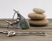 Sterling Silver Pendant Necklace with a Blue Apatite Crystal, Box chain Necklace,
