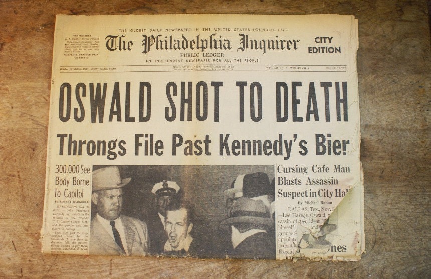 Three Vintage 1960s Newspapers - JFK Shot - Oswald Shot