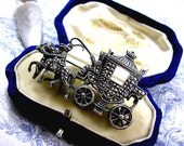 Art Deco Silver Marcasite Brooch Cinderella's Coach Royal Carriage 1940s