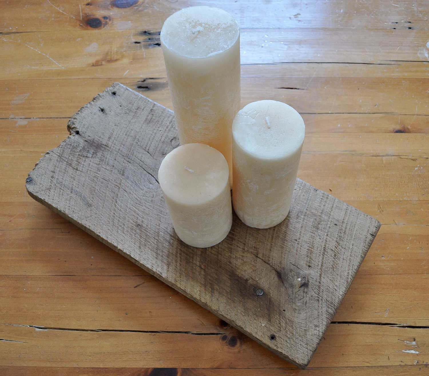 Antique barn wood display, tray, candle holder