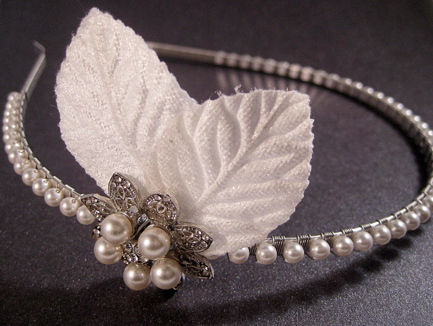 SALE - vintage-style pearl headband with
Swarovski pearls