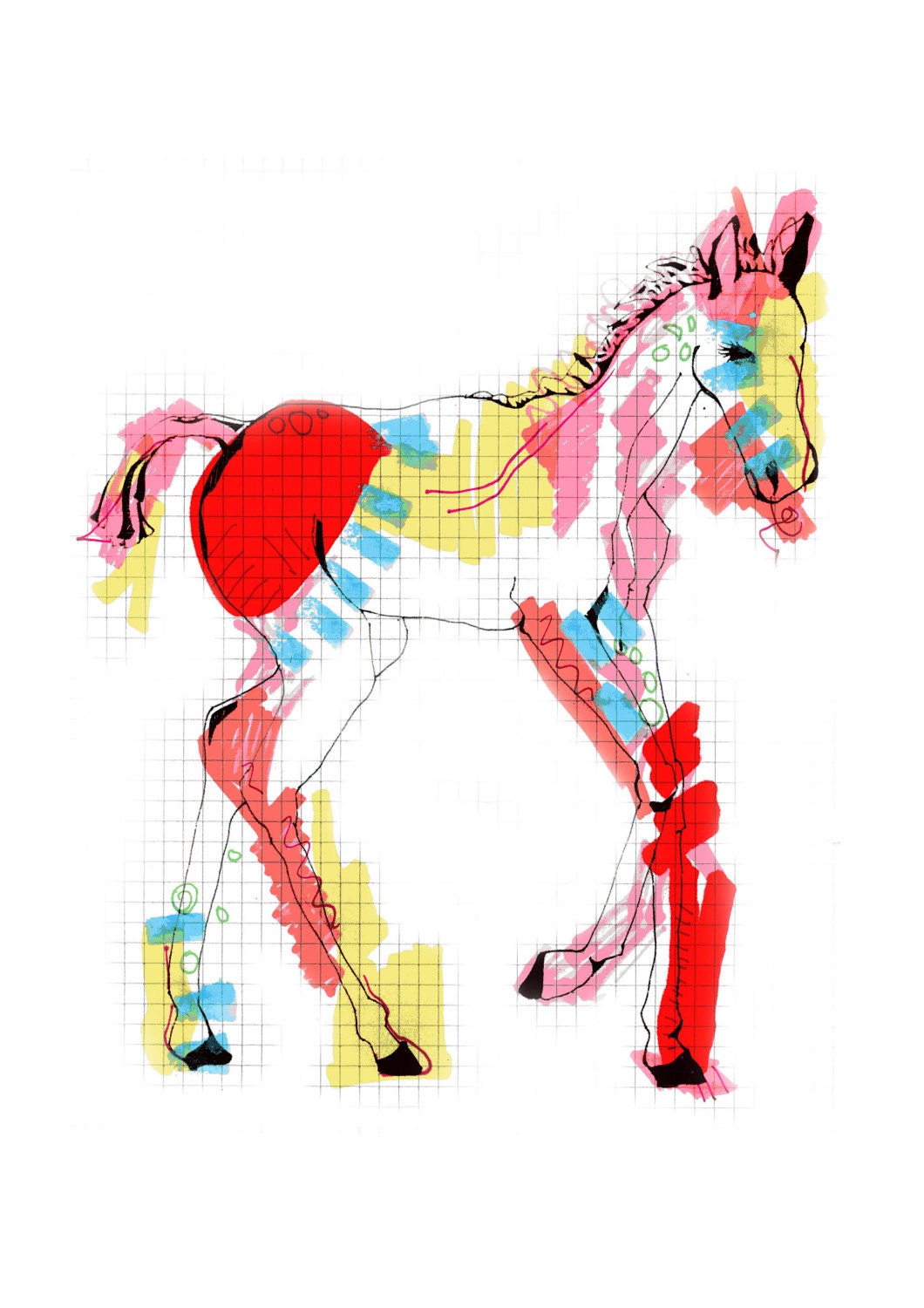 BABY HORSE illustration abstract colour limited edition print A4
