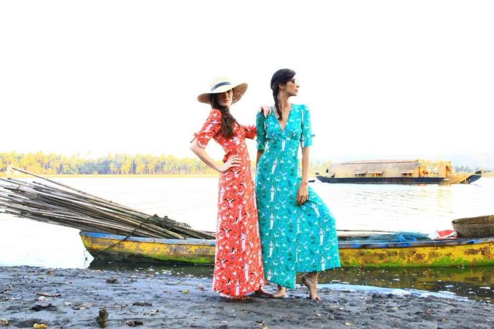 SALE Boho Vintage Style Grecian Goddess Maxi Dress Red/Green/Blue/Black