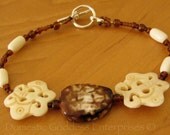 SALE Leopard Jasper and Bone Butterflies Bracelet
