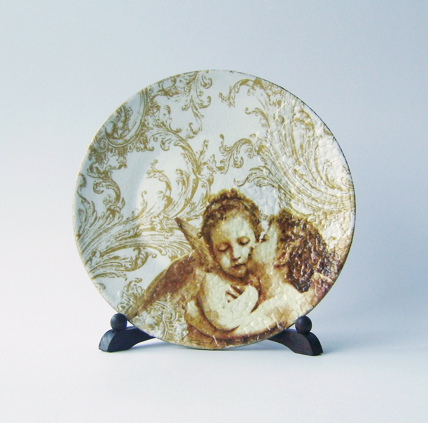 Kissing angels Decorative Decoupage Ceramic Plate for Wall