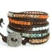 Carnelian FIVE wrap bracelet, Artisan pewter button, Butterfly charm.