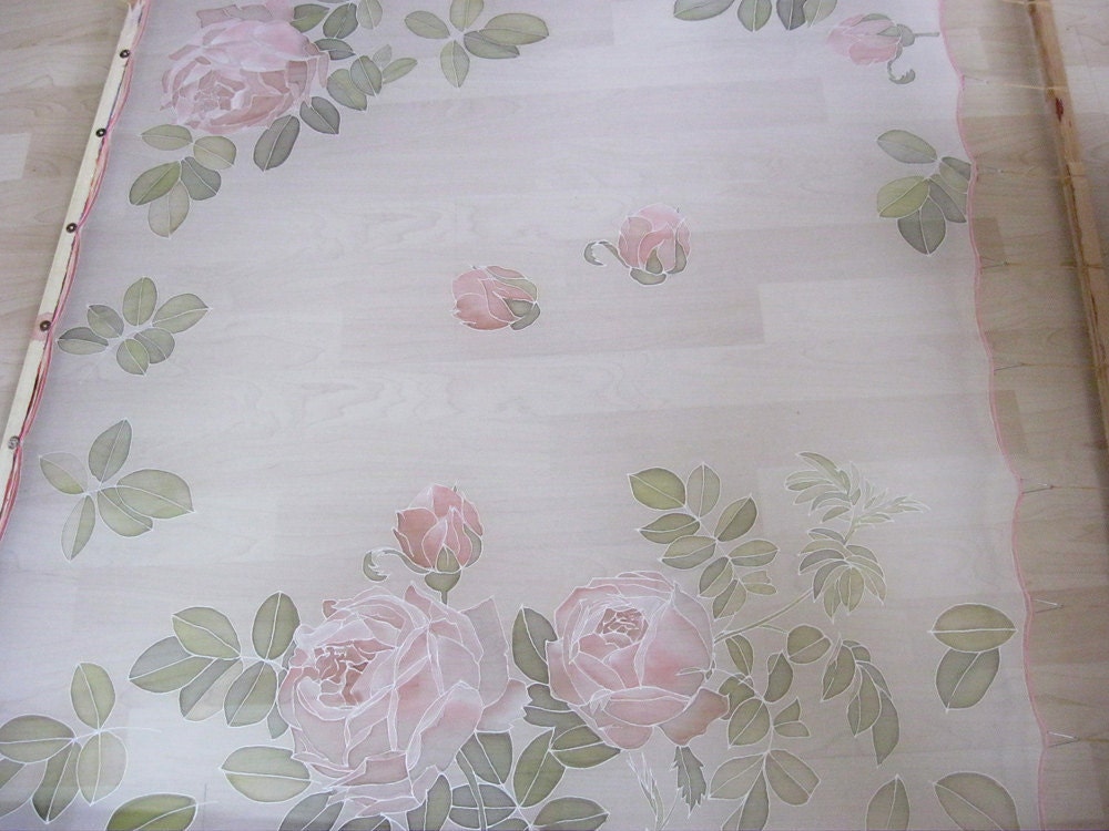 Silk chiffon scarf Hand painted Wedding accessories White pink purple roses - made TO ORDER