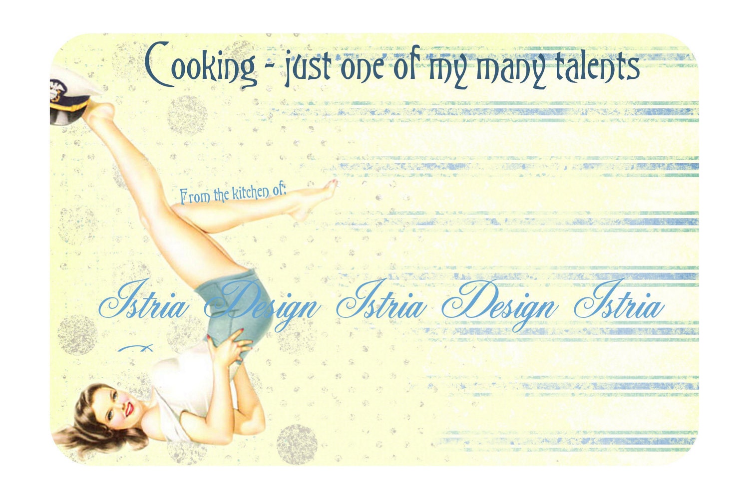 Funny Recipe Cards, Retro Recipe Card Set, Shabby Teal and Tan Pin Up Girl Recipe Cards, Set of 12, 4 x 6 Recipe Cards
